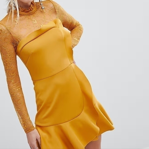 ASOS Dresses & Skirts - ASOS Delicate Lace & Scuba Ruffle Shift Mini Dress Fall Party Wedding Guest Glam